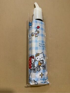 New Hello Kitty Light Blue and White Check Gingham Folding Umbrella
